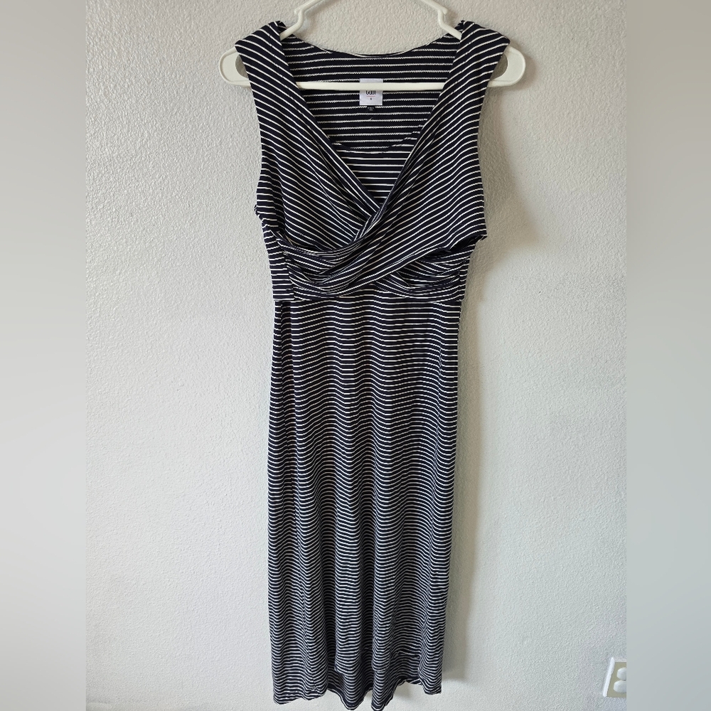CAbi 5610 Launch Sleeveless Striped Blue White Midi Dress Size Small